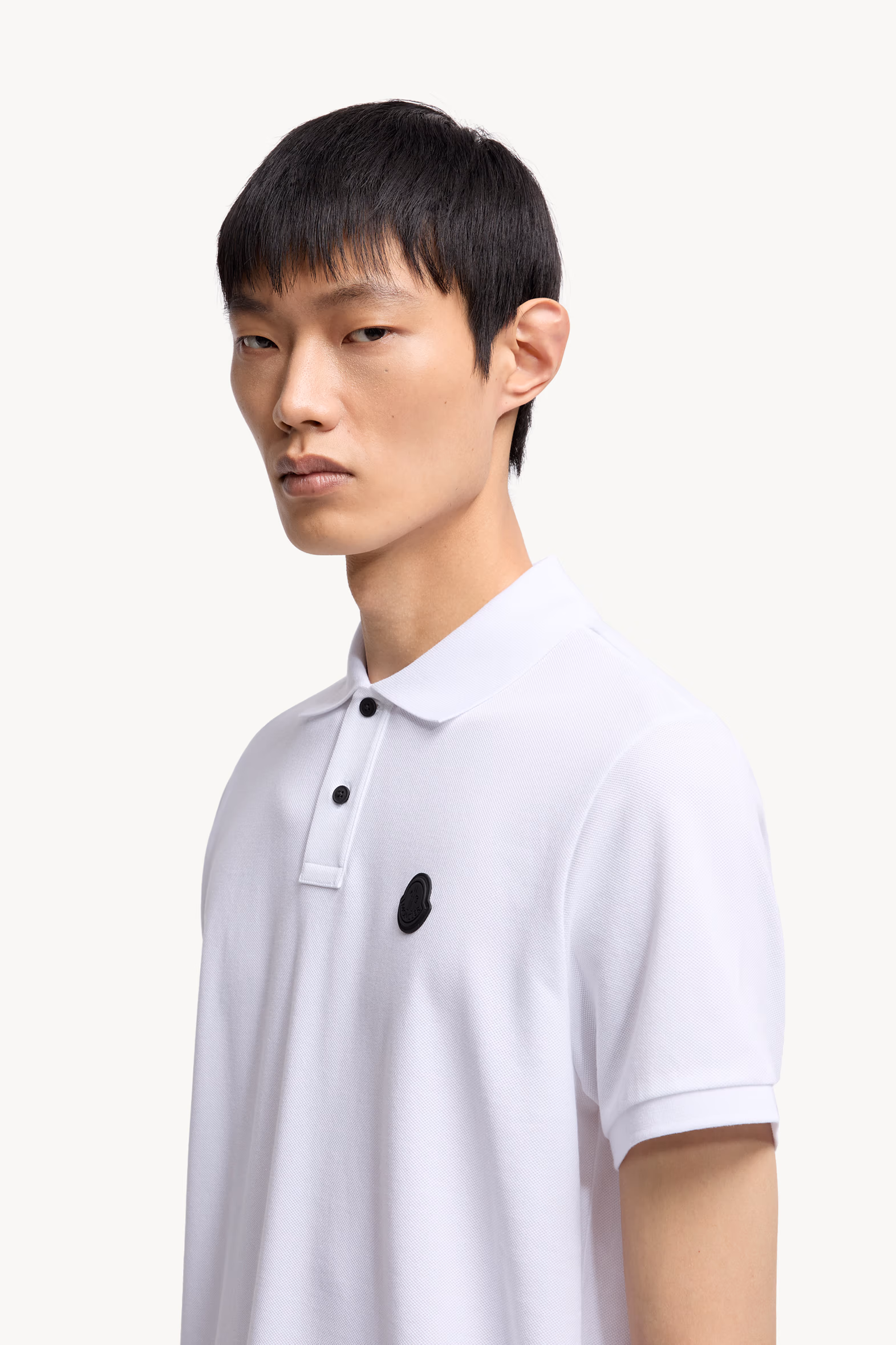 Logo Patch Cotton Piquet Polo Shirt Men White Moncler 4